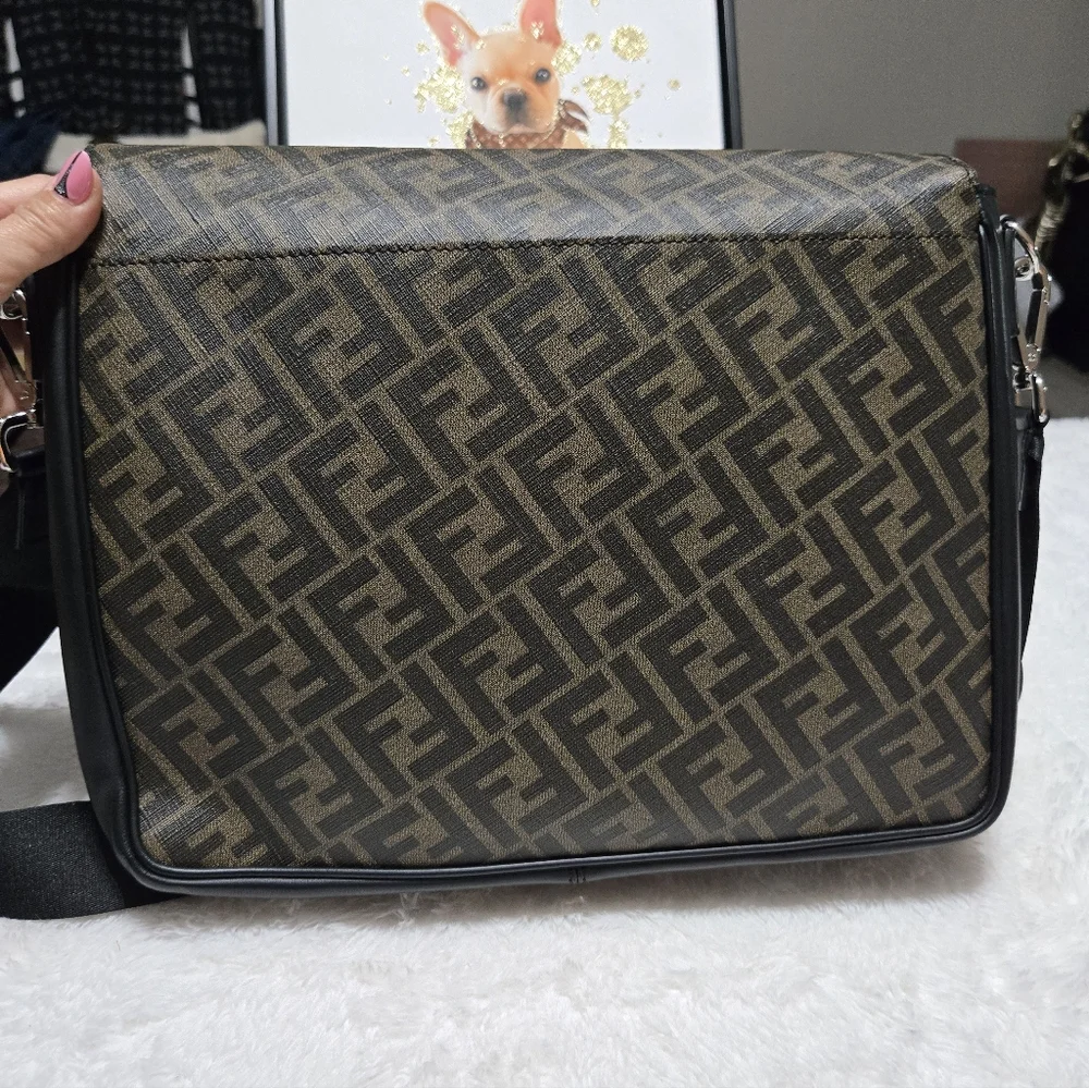 Fendi Forever Fendi Messenger Bag Zucca Coated Canvas and Leather EUC